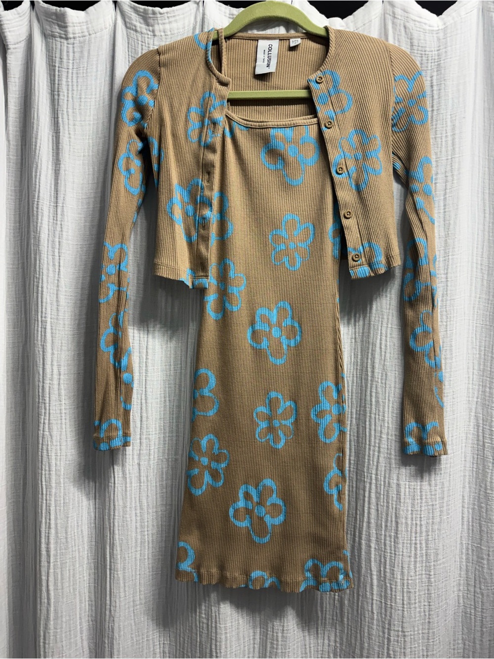 Tan & Turquoise flower print tank Midi Dress witch matching jacket